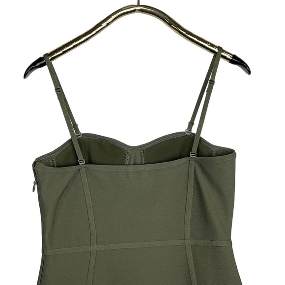 BEBE BUSTIER BODYCON OLIVE GREEN STRETCH MERMAID HEM MIDI DRESS - Picture 8 of 14